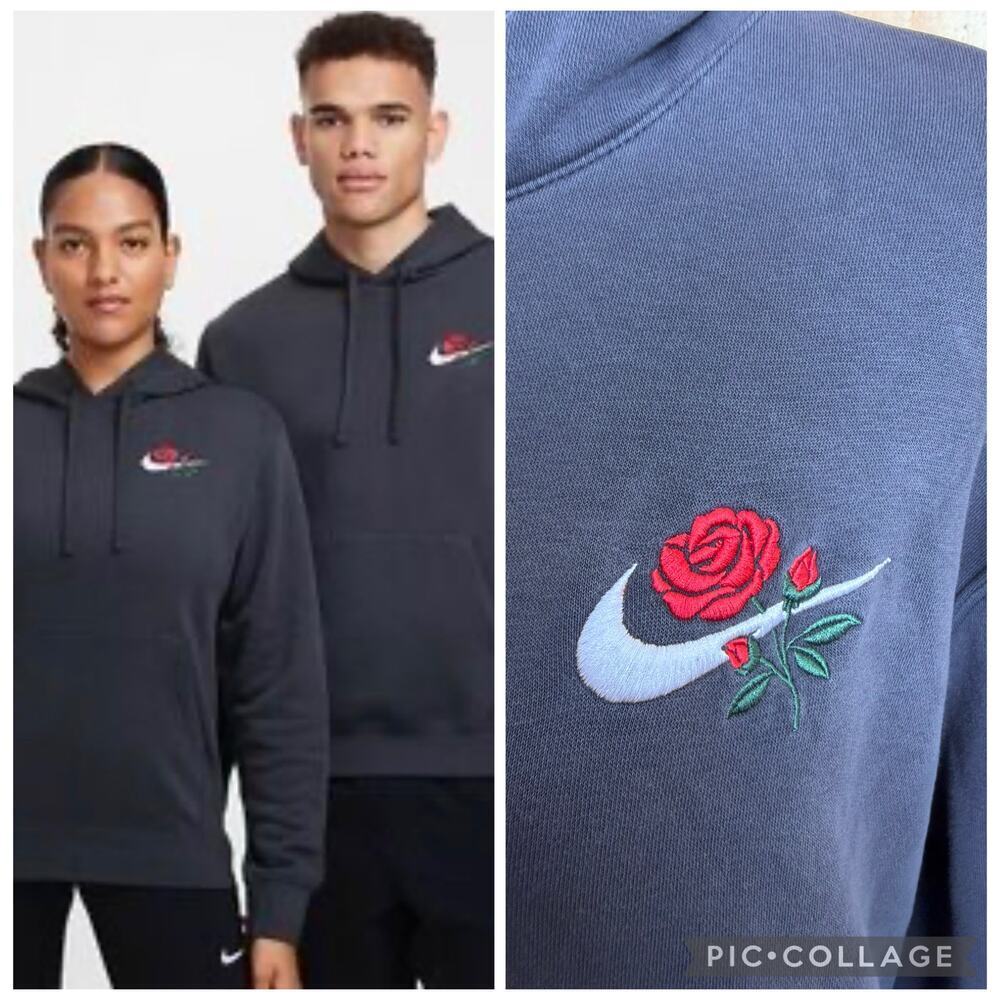 Nike Unisex Embroidered Rose Charcoal Gray Hoodie Size XL